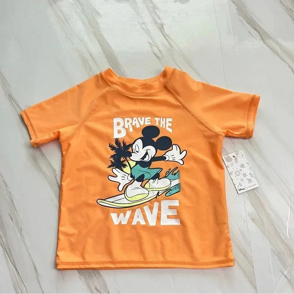 Disney's Mickey Mouse Boys "Brave the Wave" Rash Guard Swimsuit Top Size 4T - Picture 1 of 6